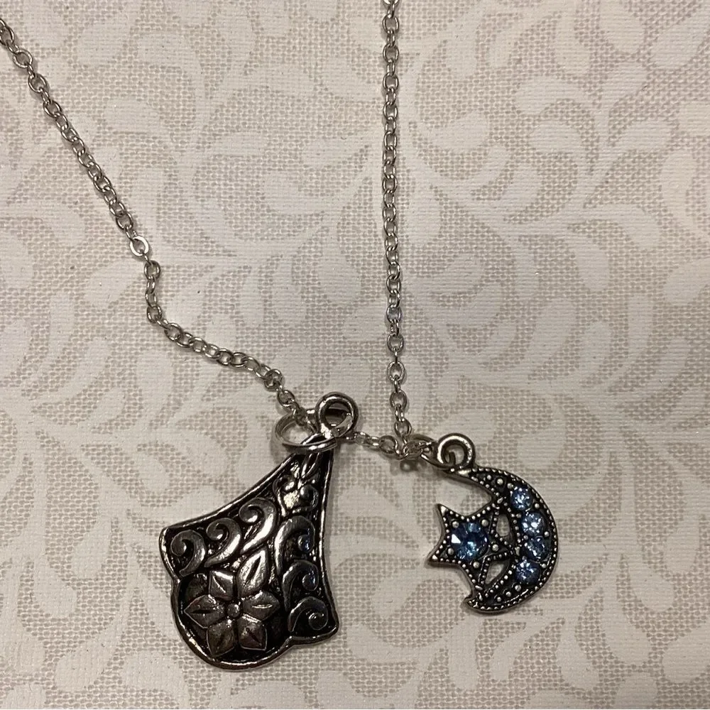 Set of Two Silvertone Necklace with 4 Charm Choices